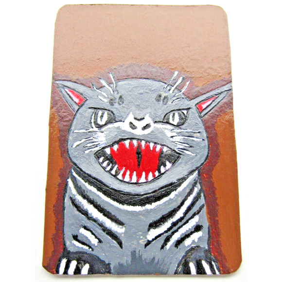 ACEO Art Card Cat Original The Raging Appetite Artist Signed Miniature - Picture 1 of 2